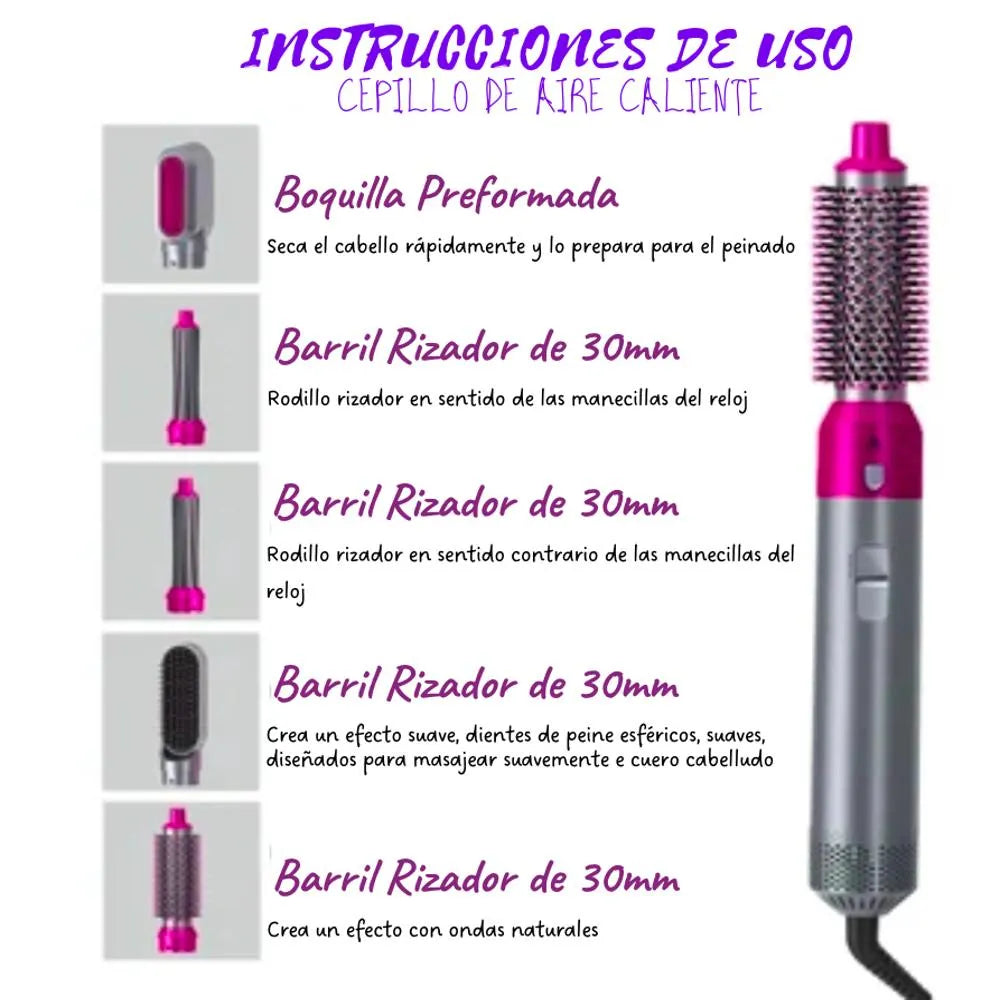 Cepillo Secador Alisador 5 En 1